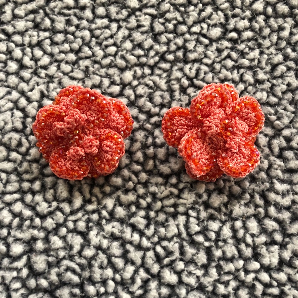 Tina Botero • Handmade Crochet Flower Stud • Coral